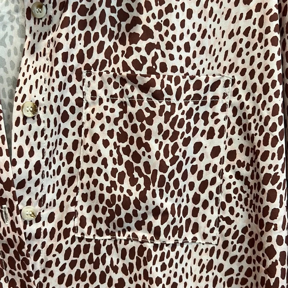 Cheetah Print Button Down Mini Shirt Dress Collared Long Sleeve Brown Small - Picture 8 of 8